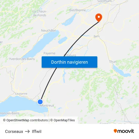 Corseaux to Iffwil map