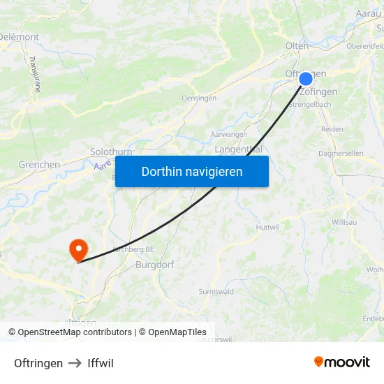Oftringen to Iffwil map