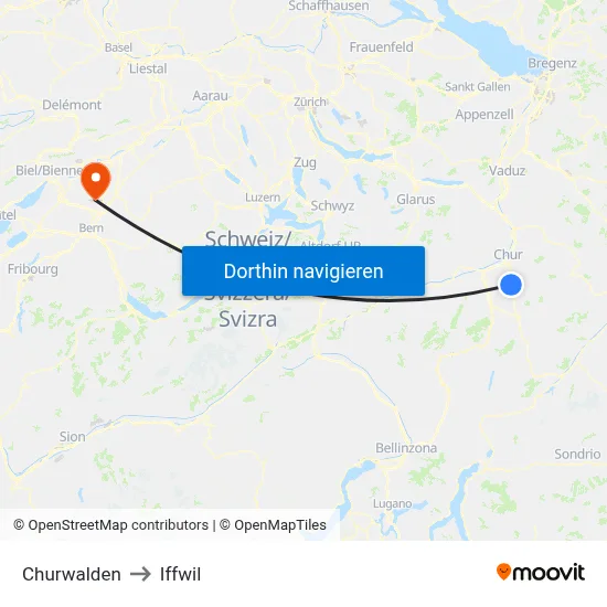 Churwalden to Iffwil map