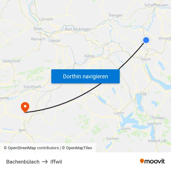 Bachenbülach to Iffwil map