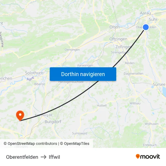 Oberentfelden to Iffwil map