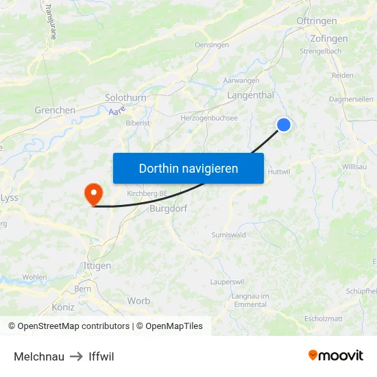 Melchnau to Iffwil map