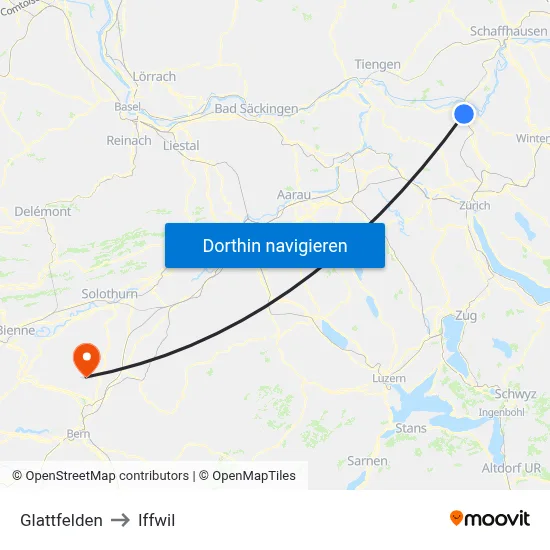 Glattfelden to Iffwil map