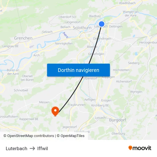 Luterbach to Iffwil map