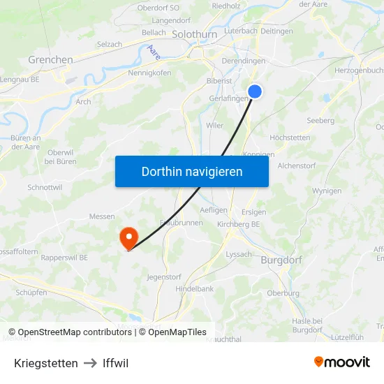 Kriegstetten to Iffwil map