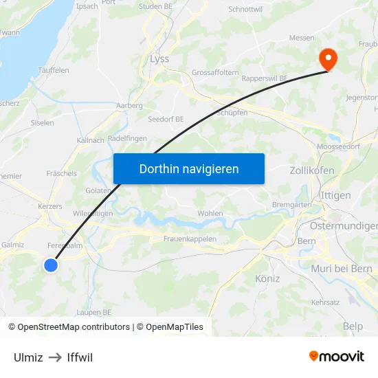 Ulmiz to Iffwil map