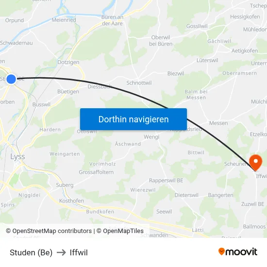 Studen (Be) to Iffwil map