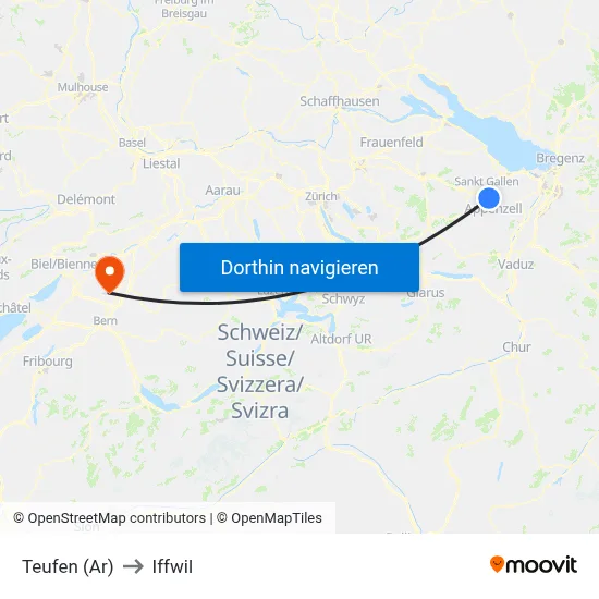 Teufen (Ar) to Iffwil map