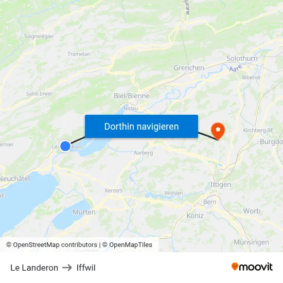 Le Landeron to Iffwil map