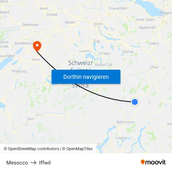 Mesocco to Iffwil map