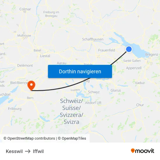 Kesswil to Iffwil map