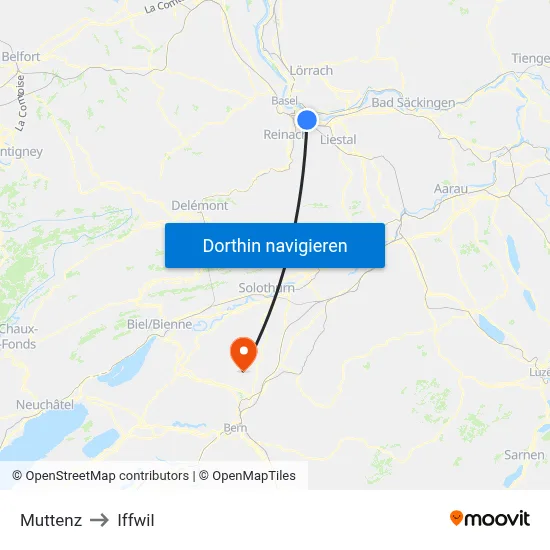Muttenz to Iffwil map