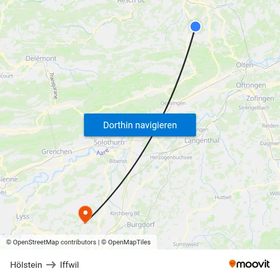 Hölstein to Iffwil map