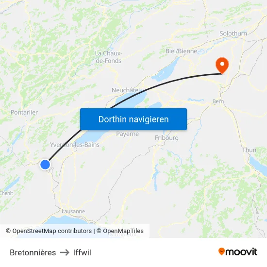 Bretonnières to Iffwil map