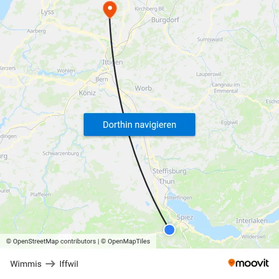 Wimmis to Iffwil map