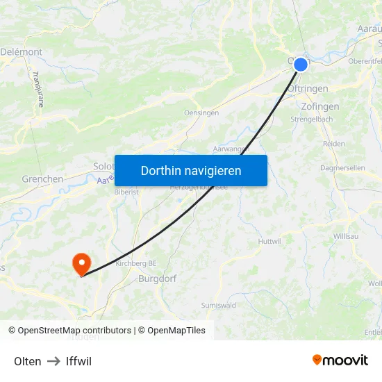 Olten to Iffwil map