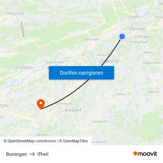 Boningen to Iffwil map