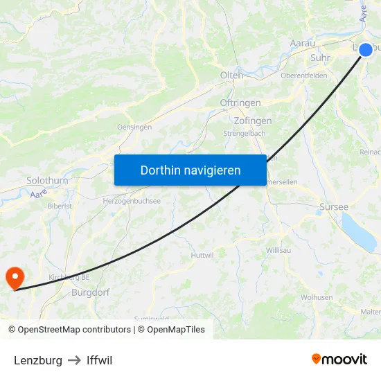 Lenzburg to Iffwil map