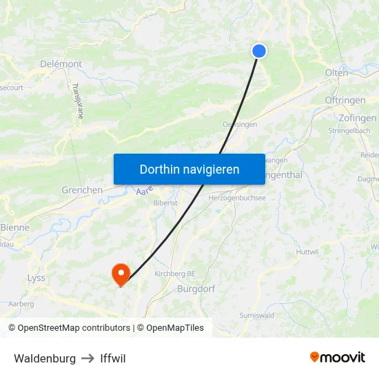 Waldenburg to Iffwil map