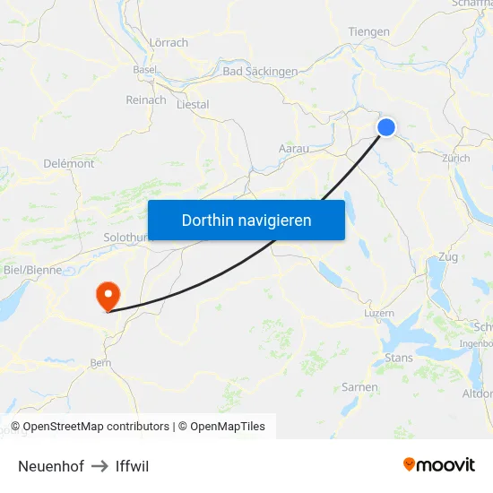 Neuenhof to Iffwil map