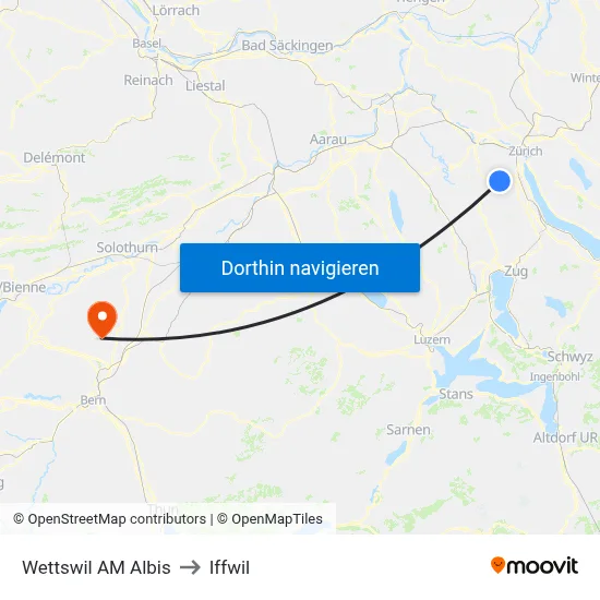 Wettswil AM Albis to Iffwil map