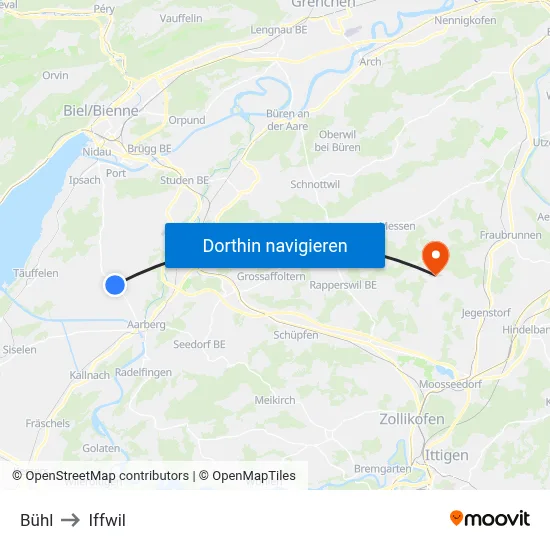 Bühl to Iffwil map