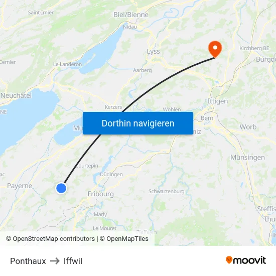 Ponthaux to Iffwil map