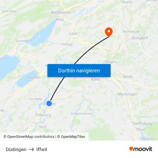 Düdingen to Iffwil map