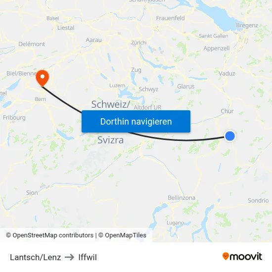 Lantsch/Lenz to Iffwil map