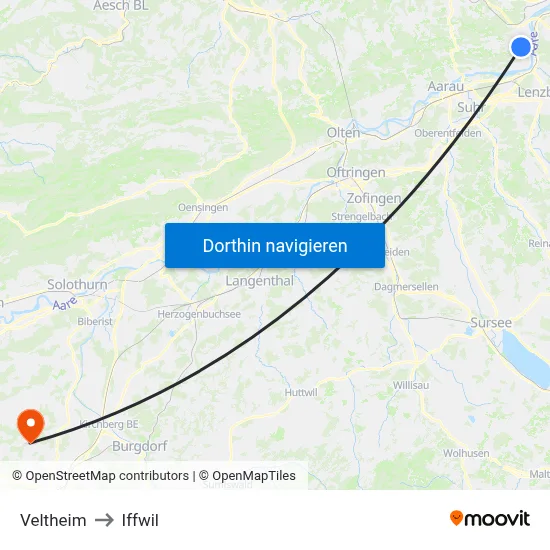 Veltheim to Iffwil map