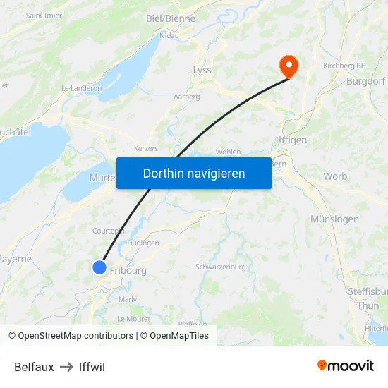 Belfaux to Iffwil map