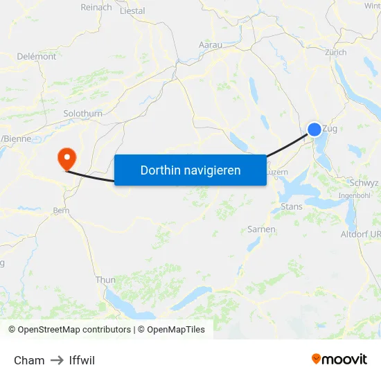 Cham to Iffwil map
