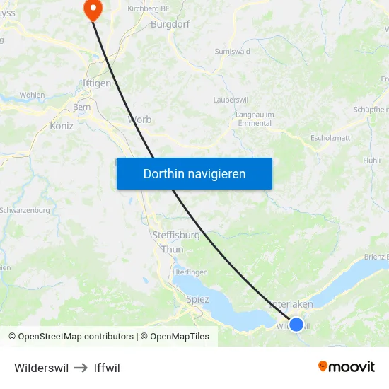 Wilderswil to Iffwil map