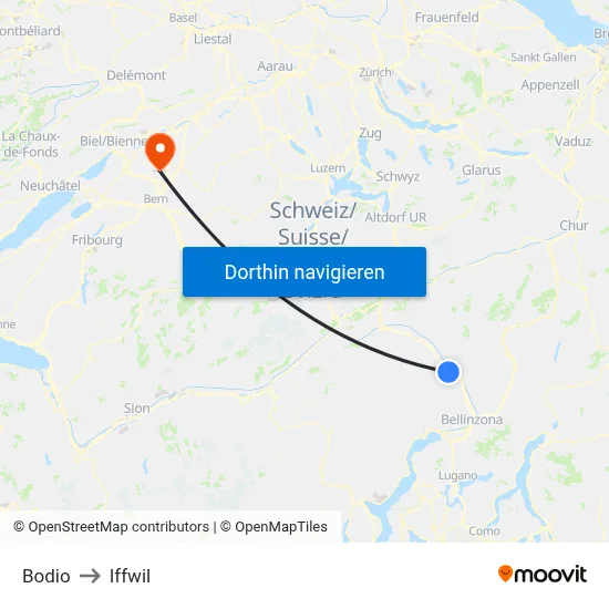 Bodio to Iffwil map