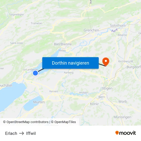 Erlach to Iffwil map