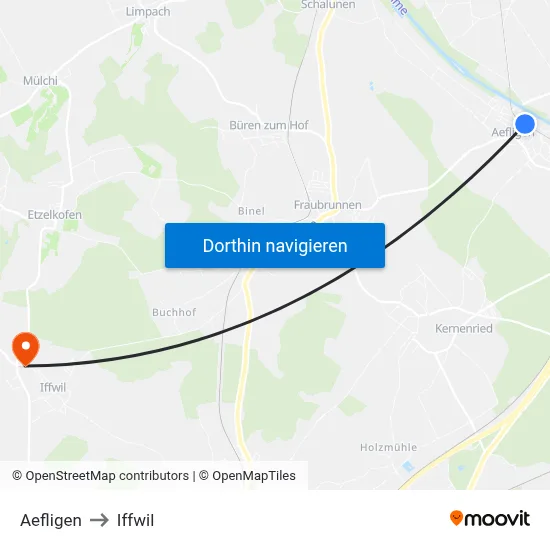 Aefligen to Iffwil map