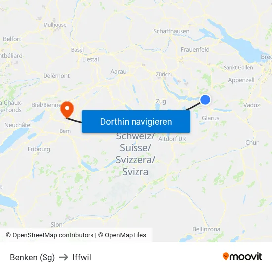 Benken (Sg) to Iffwil map