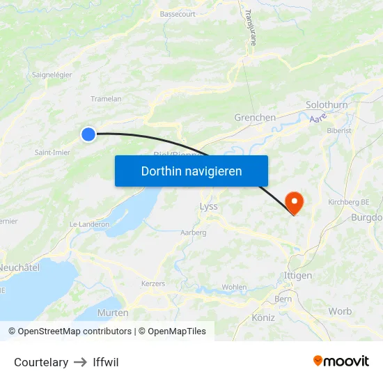 Courtelary to Iffwil map