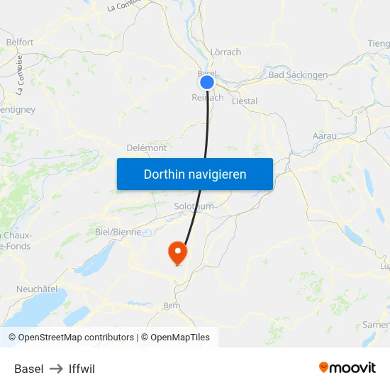 Basel to Iffwil map