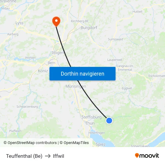 Teuffenthal (Be) to Iffwil map