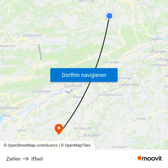 Ziefen to Iffwil map
