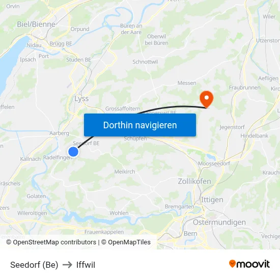 Seedorf (Be) to Iffwil map