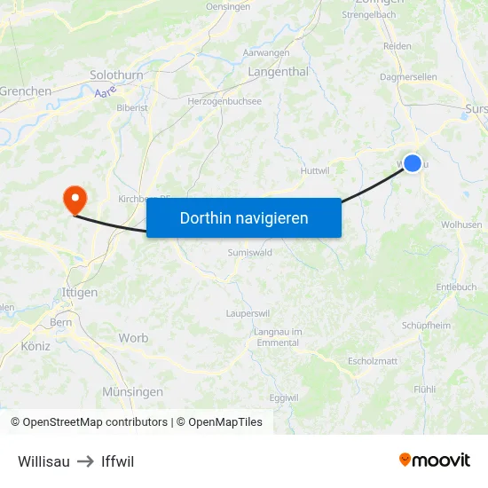 Willisau to Iffwil map