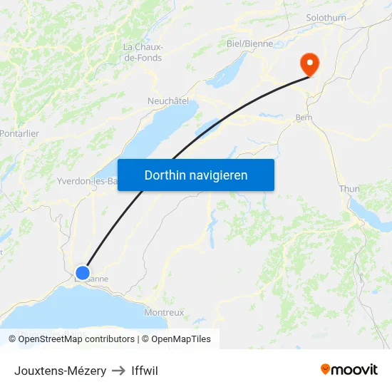 Jouxtens-Mézery to Iffwil map