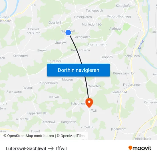 Lüterswil-Gächliwil to Iffwil map