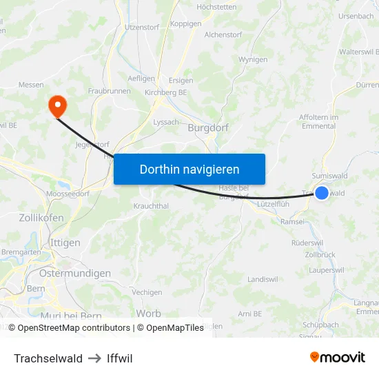Trachselwald to Iffwil map