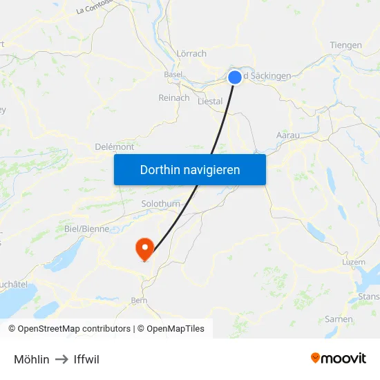 Möhlin to Iffwil map