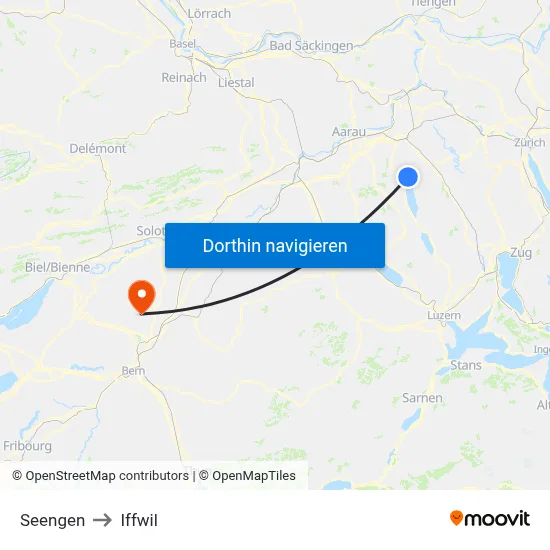 Seengen to Iffwil map