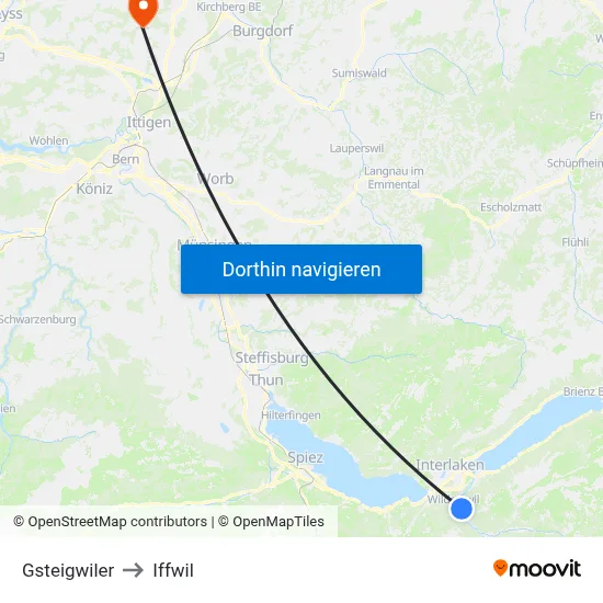 Gsteigwiler to Iffwil map
