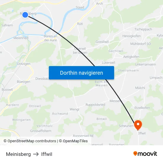 Meinisberg to Iffwil map